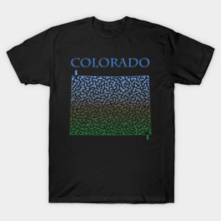 Colorado State Outline Mountain Themed Maze & Labyrinth T-Shirt